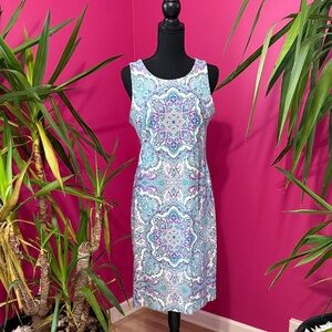 Elegant Blue and Purple Patterned Dress